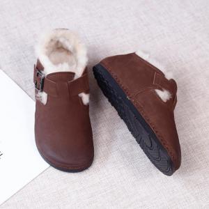 Fur Lining Winter Slip-On Shoes Womens Leather Flats