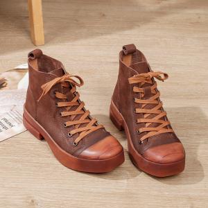 Chunky Heels Leather Martin Boots Fashion Combat Boots