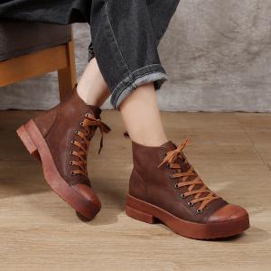 Chunky Heels Leather Martin Boots Fashion Combat Boots