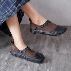 Easy-Matching Cowhide Low Top Shoes Square Toe Comfy Sandals