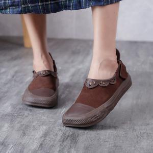 Easy-Matching Cowhide Low Top Shoes Square Toe Comfy Sandals
