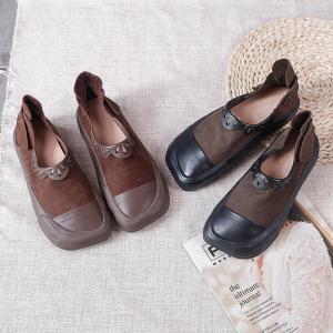 Easy-Matching Cowhide Low Top Shoes Square Toe Comfy Sandals