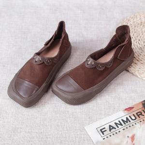 Easy-Matching Cowhide Low Top Shoes Square Toe Comfy Sandals