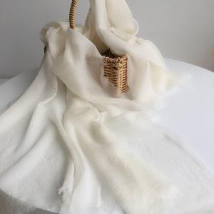 Plant Dyeing White Scarf High-Counted Wool Shawl