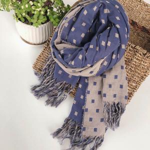 Small Plaids Cotton Scarf Bicolored Fringed Scarf