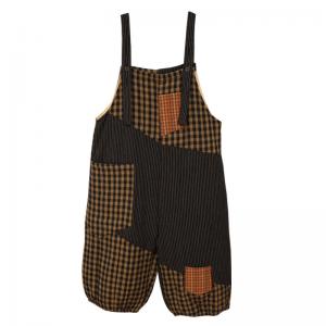 Cotton Linen Quilted Overalls Balloon Legs Tartan Overalls