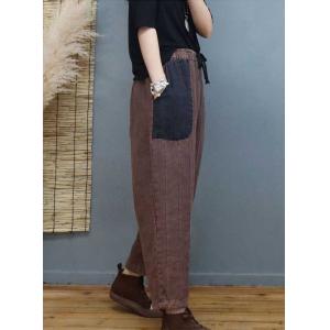 Folk Style Cotton Linen Baggy Pants Floral Patchwork Loose Pants