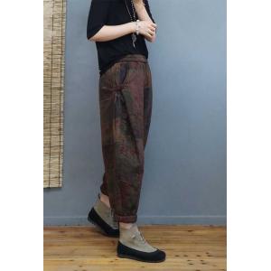 Ethnic Style Cotton Linen Quilted Pants Printed Chinese Pants