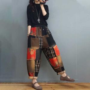 Floral Patchwork Harem Pants Vintage Fringed Pants