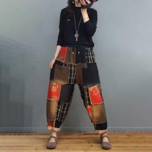 Floral Patchwork Harem Pants Vintage Fringed Pants