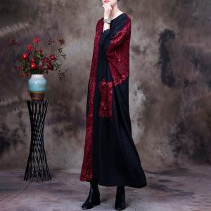 Red and Black Plus Size Caftan Cotton Linen Vintage Moroccan Dress