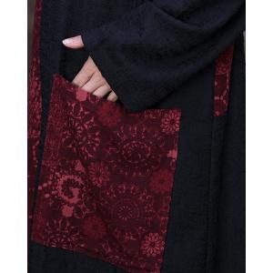 Red and Black Plus Size Caftan Cotton Linen Vintage Moroccan Dress