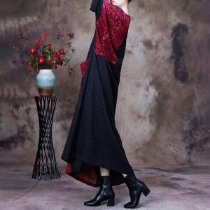 Red and Black Plus Size Caftan Cotton Linen Vintage Moroccan Dress