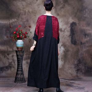 Red and Black Plus Size Caftan Cotton Linen Vintage Moroccan Dress
