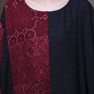 Red and Black Plus Size Caftan Cotton Linen Vintage Moroccan Dress