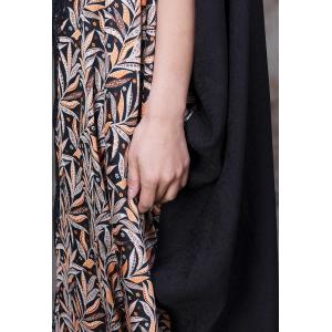 Leaf Printed Silky Flouncing Dress Large Black Modest Dress