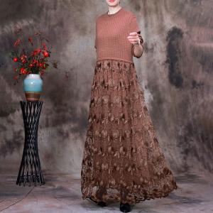 Flowers Applqiue Knit Sweater Loose Embroidery Jersey Dress