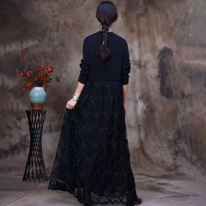 Flowers Applqiue Knit Sweater Loose Embroidery Jersey Dress