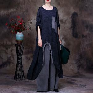 Patched Pocket Silky Tunic with Pinstriped Palazzo Pants