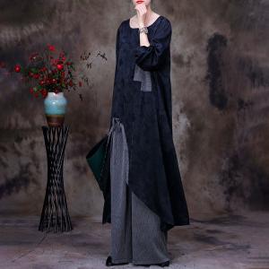 Patched Pocket Silky Tunic with Pinstriped Palazzo Pants