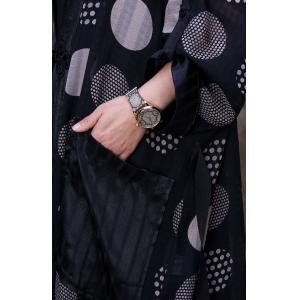 Chinese Buttons Polka Dot Cardigan Loose Silky Black Overcoat