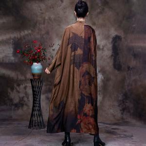 Senior Women Printed Chinese Cardigan Printed Plus Size Coat