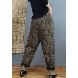 Folk Style Printed Linen Pants Cotton Quilted Loose Pants