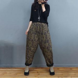 Folk Style Printed Linen Pants Cotton Quilted Loose Pants
