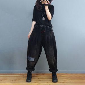 Drawstring Waist Pants Plus Size Plain Corduroy Pants