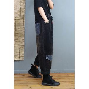 Drawstring Waist Pants Plus Size Plain Corduroy Pants