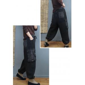 Big Flap Pockets Cotton Sweatpants Womens Plus Size Joggers