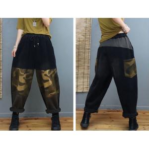 Contrast Color Fleeced Camo Pants Relax-Fit Corduroy Pants