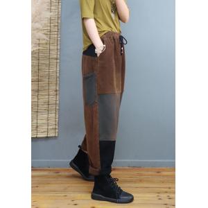 Contrast Color Fleeced Camo Pants Relax-Fit Corduroy Pants