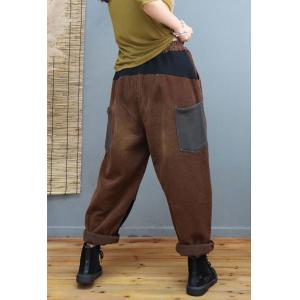 Contrast Color Fleeced Camo Pants Relax-Fit Corduroy Pants