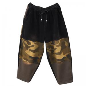 Contrast Color Fleeced Camo Pants Relax-Fit Corduroy Pants