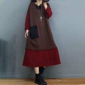 Side Slits Korean Hoodie Dress Loose Cozy Cotton Dress