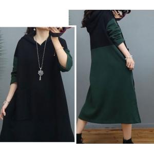 Side Slits Korean Hoodie Dress Loose Cozy Cotton Dress