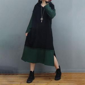 Side Slits Korean Hoodie Dress Loose Cozy Cotton Dress