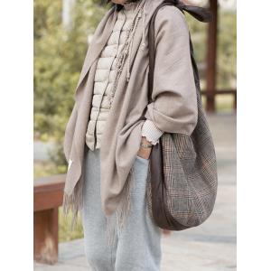 Casual Style Tweed Bag Classic Checkered Tote