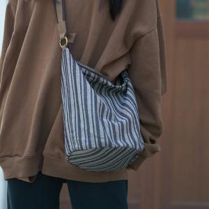 Vertical Striped Cotton Linen Bucket Bag