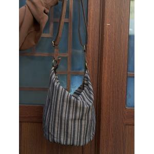 Vertical Striped Cotton Linen Bucket Bag