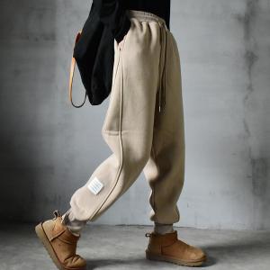 Versatile Cozy Cotton Sweat Pants Plain Fleeced Tapered Pants