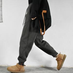 Versatile Cozy Cotton Sweat Pants Plain Fleeced Tapered Pants