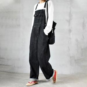 High-Quality Black Jean Overalls Baggy Straight Legs Overalls for Women