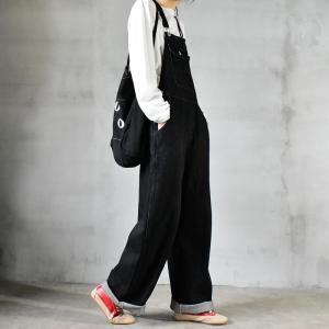 High-Quality Black Jean Overalls Baggy Straight Legs Overalls for Women