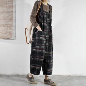 Big Pockets Plaid Overalls Plus Size Blue Jeans Dungarees