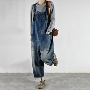 Big Pockets Plaid Overalls Plus Size Blue Jeans Dungarees