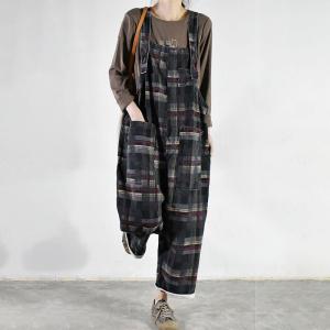 Big Pockets Plaid Overalls Plus Size Blue Jeans Dungarees