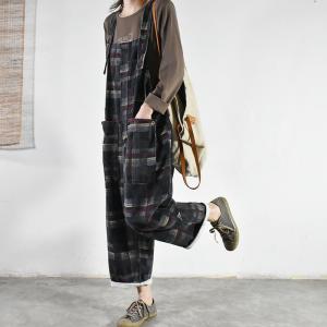 Big Pockets Plaid Overalls Plus Size Blue Jeans Dungarees