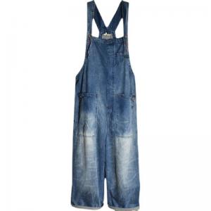 Big Pockets Plaid Overalls Plus Size Blue Jeans Dungarees